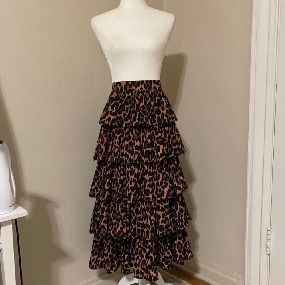 Leopard Cheetah tiered ruffle maxi skirt j. Crew - Picture 3 of 7